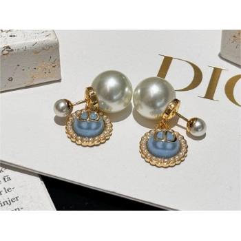 Dior Gold-Finish Metal with White Resin Pearls and Sky Blue Glass Tribales Earrings 2024 (youfang-240413-15)