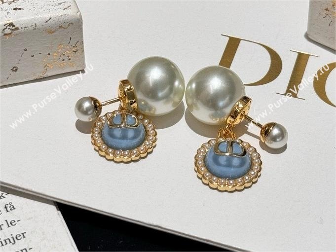 Dior Gold-Finish Metal with White Resin Pearls and Sky Blue Glass Tribales Earrings 2024 (youfang-240413-15)