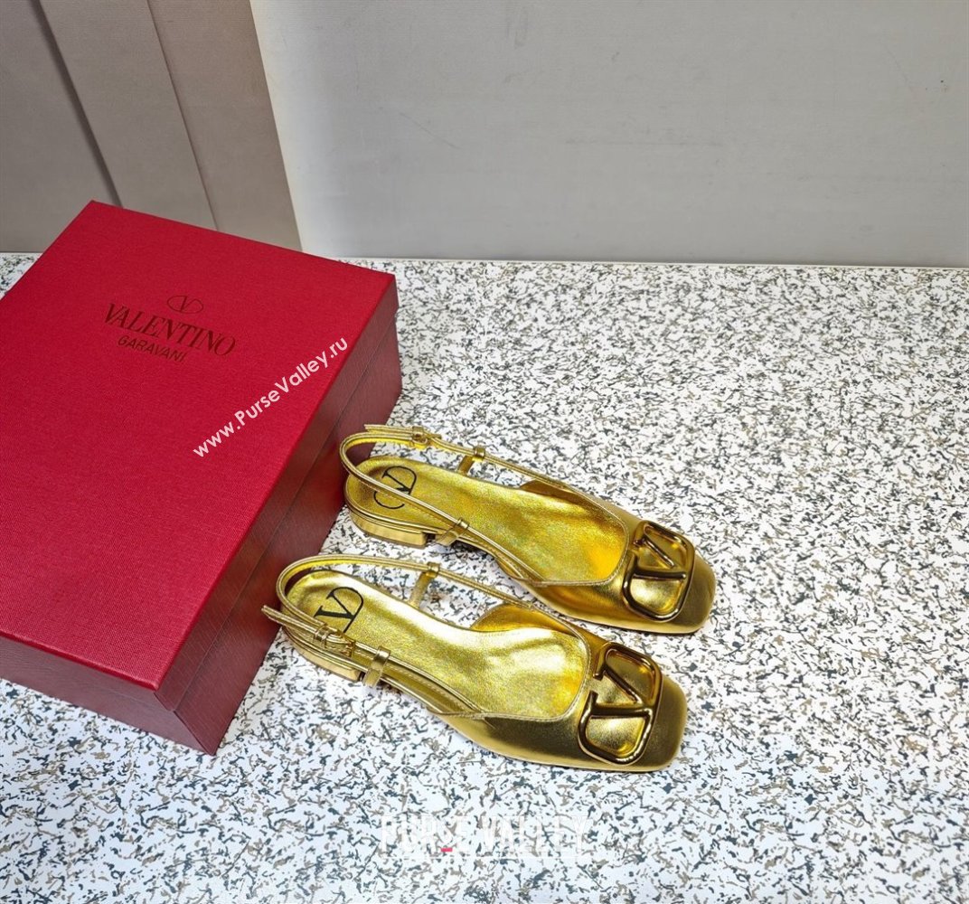 Valentino VLogo Signature Slingback ballerina Flats in leather Gold (hongyang-23101229)