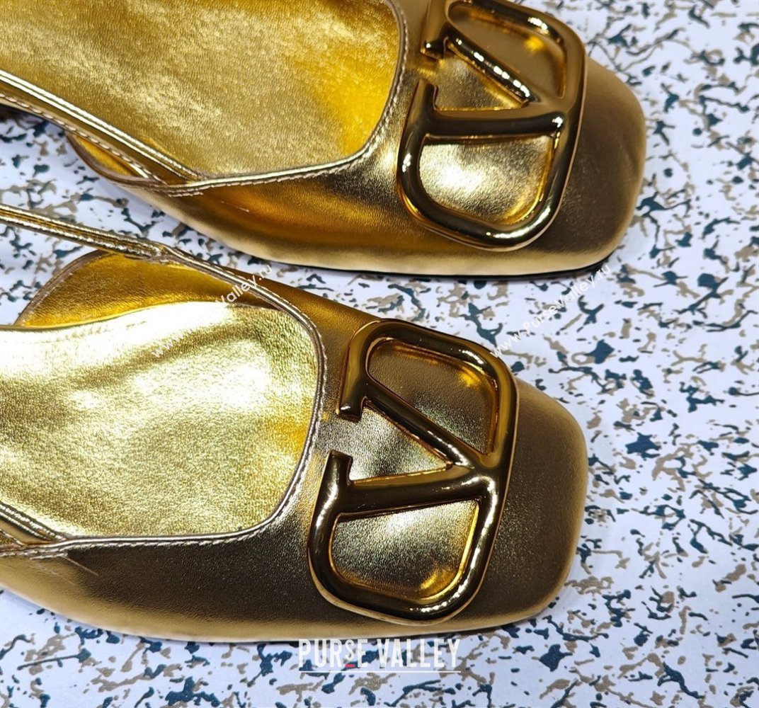 Valentino VLogo Signature Slingback ballerina Flats in leather Gold (hongyang-23101229)