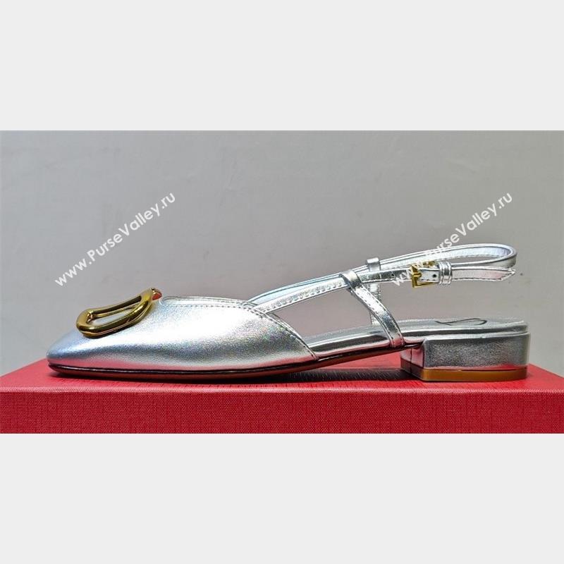 Valentino VLogo Signature Slingback ballerina Flats in leather Silver (hongyang-23101231)