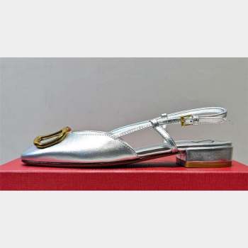 Valentino VLogo Signature Slingback ballerina Flats in leather Silver (hongyang-23101231)