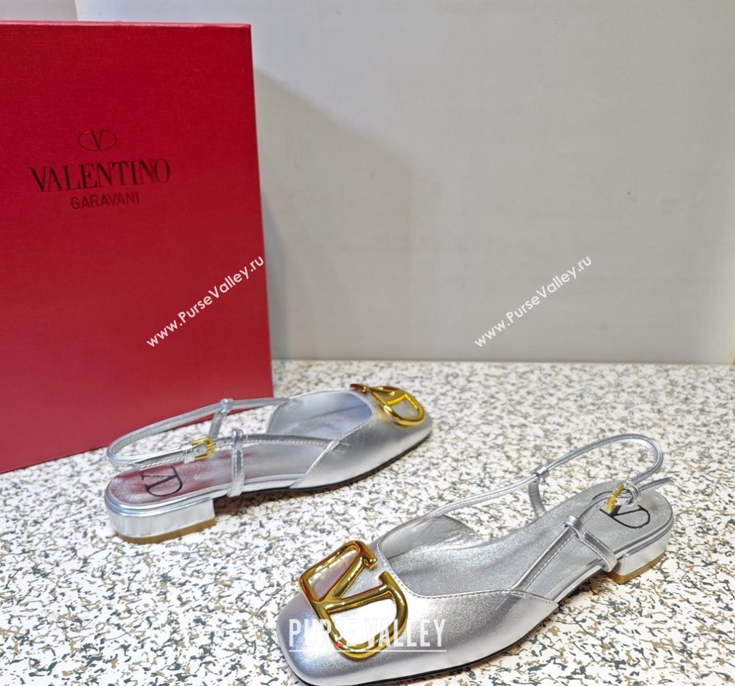 Valentino VLogo Signature Slingback ballerina Flats in leather Silver (hongyang-23101231)