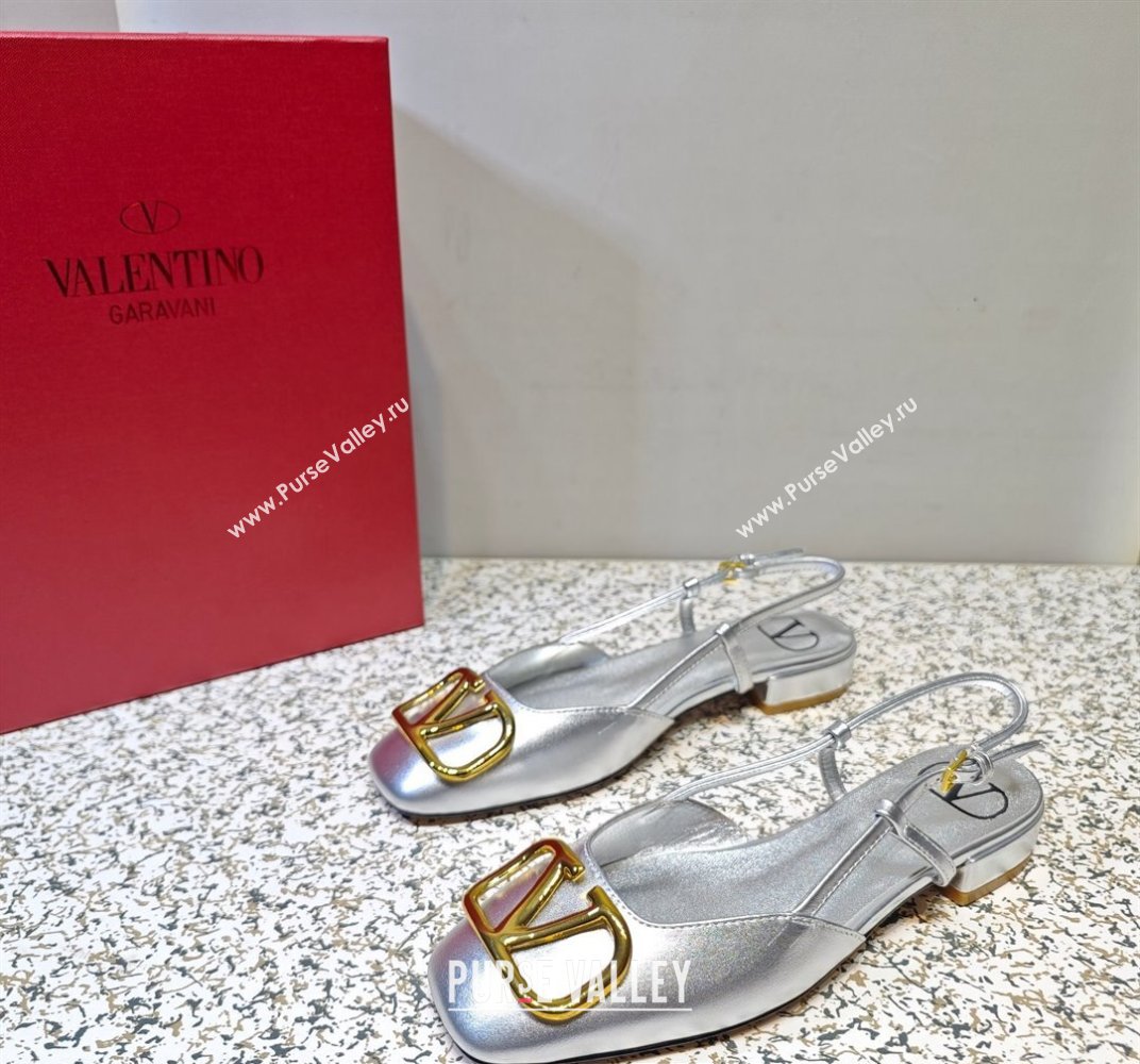 Valentino VLogo Signature Slingback ballerina Flats in leather Silver (hongyang-23101231)