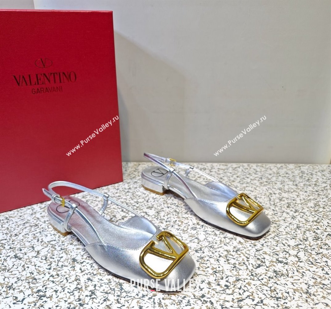 Valentino VLogo Signature Slingback ballerina Flats in leather Silver (hongyang-23101231)