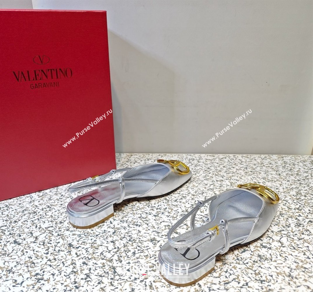 Valentino VLogo Signature Slingback ballerina Flats in leather Silver (hongyang-23101231)