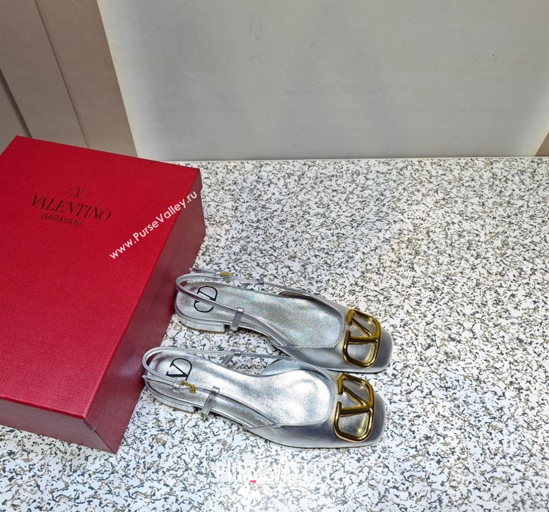 Valentino VLogo Signature Slingback ballerina Flats in leather Silver (hongyang-23101231)