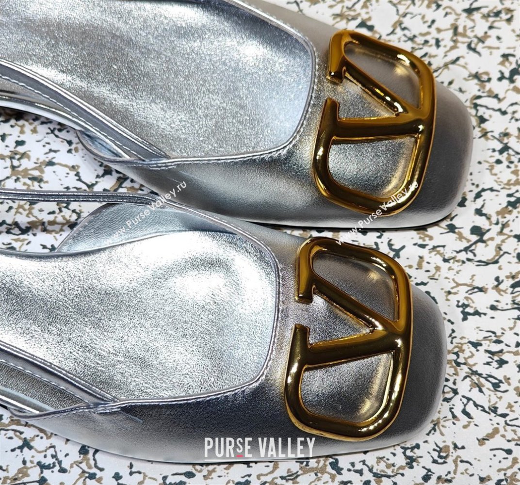 Valentino VLogo Signature Slingback ballerina Flats in leather Silver (hongyang-23101231)