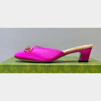 Gucci Heel 4.5cm Horebit with crystals Mules 757748/759778 Satin Fuchsia 2023 (hongyang-23100612)