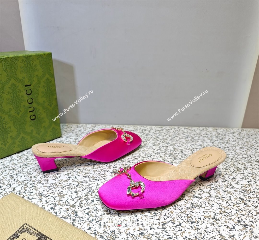 Gucci Heel 4.5cm Horebit with crystals Mules 757748/759778 Satin Fuchsia 2023 (hongyang-23100612)