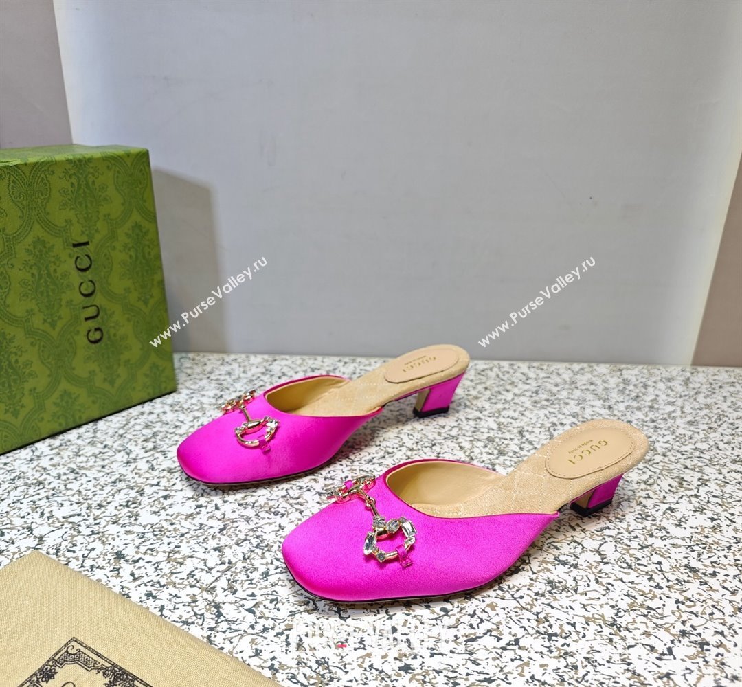 Gucci Heel 4.5cm Horebit with crystals Mules 757748/759778 Satin Fuchsia 2023 (hongyang-23100612)