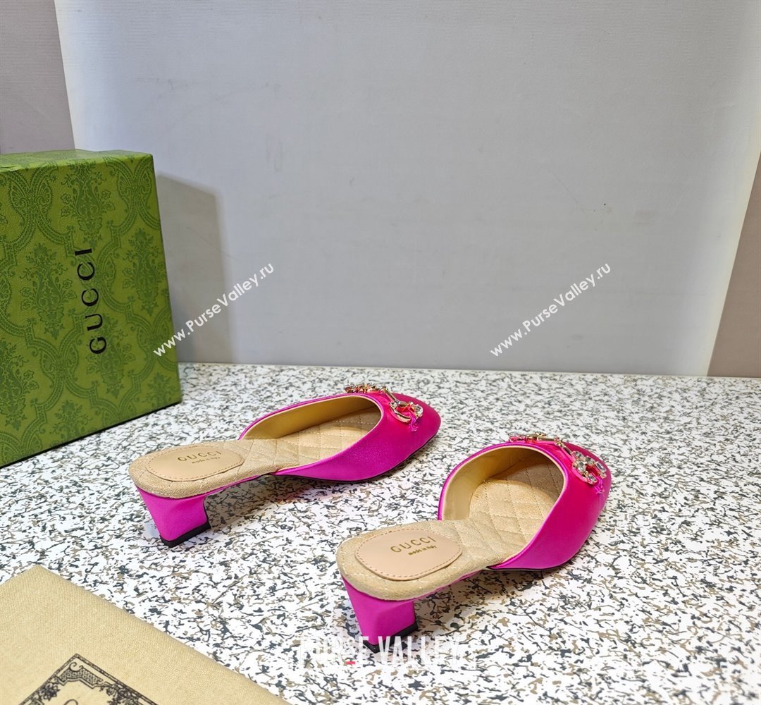 Gucci Heel 4.5cm Horebit with crystals Mules 757748/759778 Satin Fuchsia 2023 (hongyang-23100612)