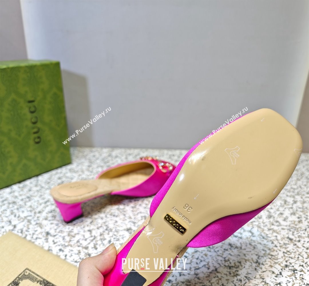 Gucci Heel 4.5cm Horebit with crystals Mules 757748/759778 Satin Fuchsia 2023 (hongyang-23100612)