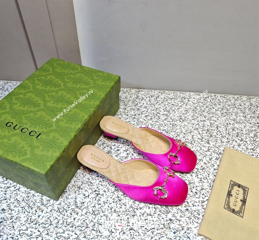 Gucci Heel 4.5cm Horebit with crystals Mules 757748/759778 Satin Fuchsia 2023 (hongyang-23100612)