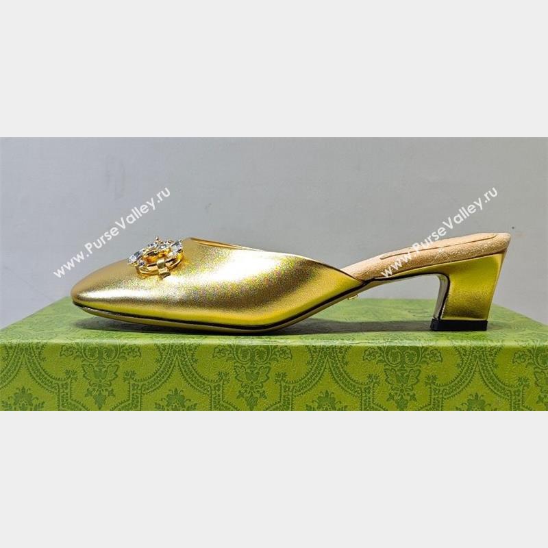 Gucci Heel 4.5cm Horebit with crystals Mules 757748/759778 Gold 2023 (hongyang-23100608)