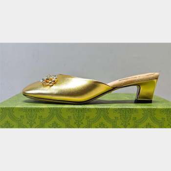 Gucci Heel 4.5cm Horebit with crystals Mules 757748/759778 Gold 2023 (hongyang-23100608)