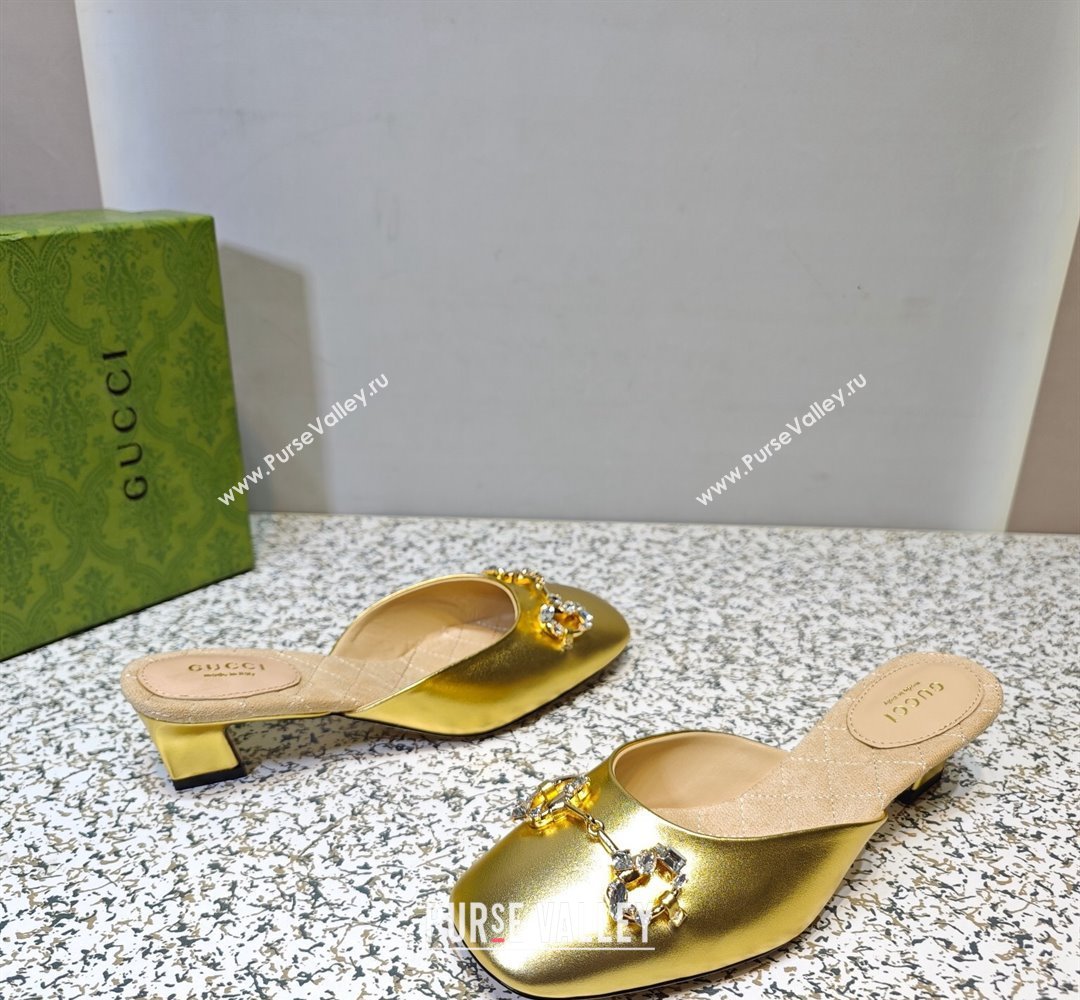 Gucci Heel 4.5cm Horebit with crystals Mules 757748/759778 Gold 2023 (hongyang-23100608)
