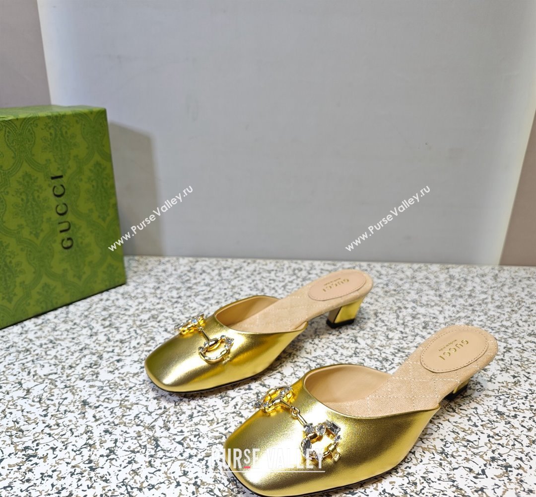 Gucci Heel 4.5cm Horebit with crystals Mules 757748/759778 Gold 2023 (hongyang-23100608)