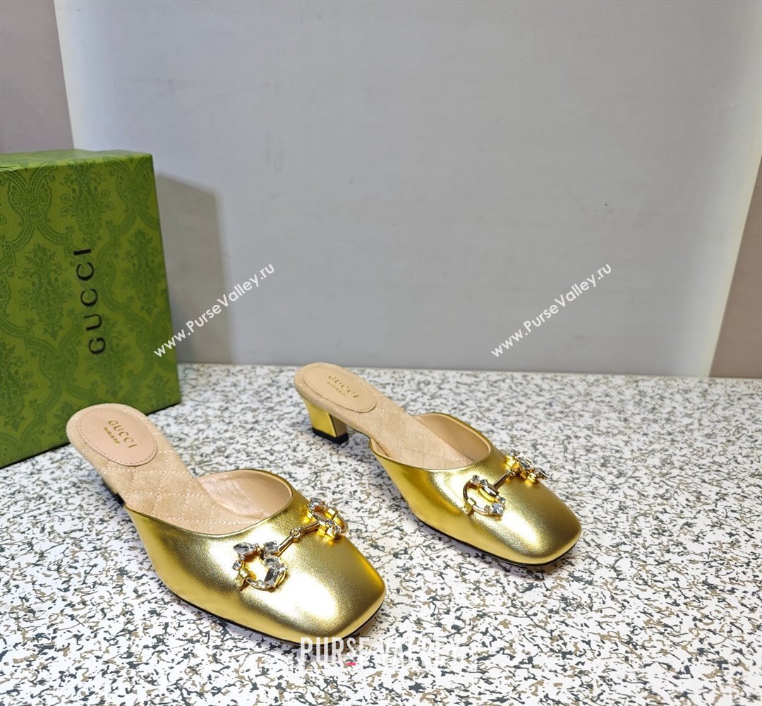 Gucci Heel 4.5cm Horebit with crystals Mules 757748/759778 Gold 2023 (hongyang-23100608)