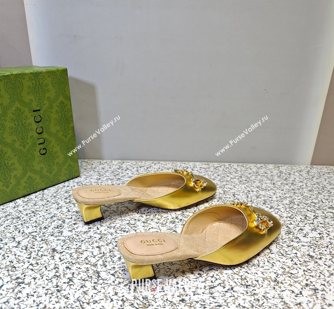 Gucci Heel 4.5cm Horebit with crystals Mules 757748/759778 Gold 2023 (hongyang-23100608)