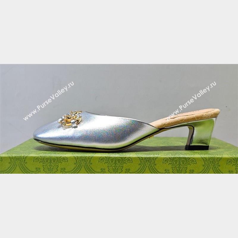Gucci Heel 4.5cm Horebit with crystals Mules 757748/759778 Silver 2023 (hongyang-23100609)