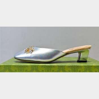 Gucci Heel 4.5cm Horebit with crystals Mules 757748/759778 Silver 2023 (hongyang-23100609)