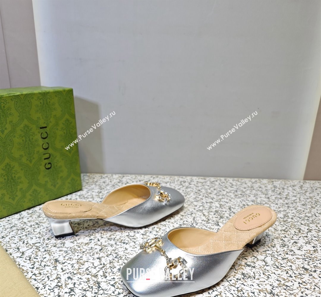 Gucci Heel 4.5cm Horebit with crystals Mules 757748/759778 Silver 2023 (hongyang-23100609)