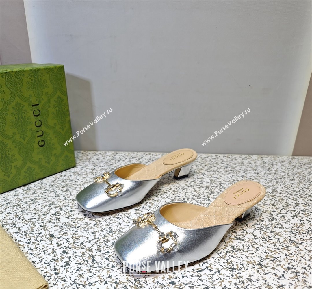 Gucci Heel 4.5cm Horebit with crystals Mules 757748/759778 Silver 2023 (hongyang-23100609)