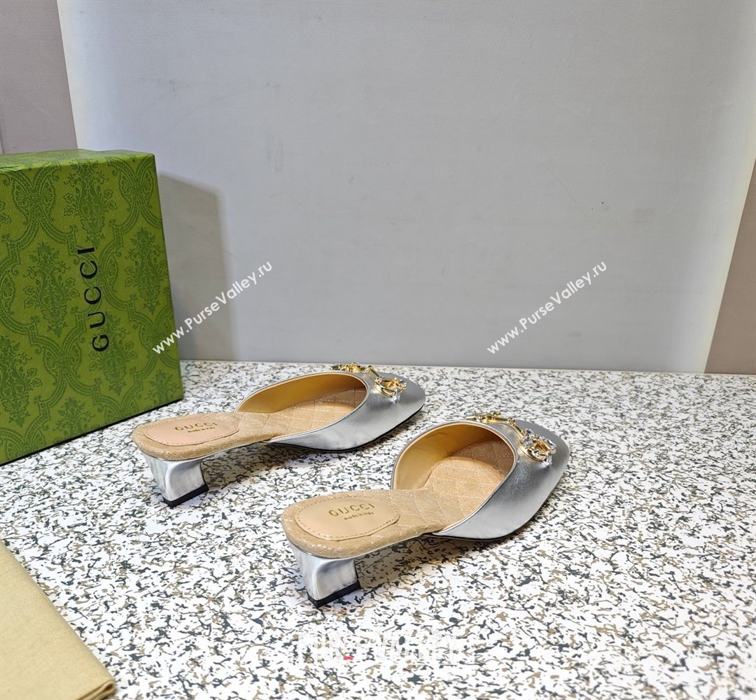 Gucci Heel 4.5cm Horebit with crystals Mules 757748/759778 Silver 2023 (hongyang-23100609)