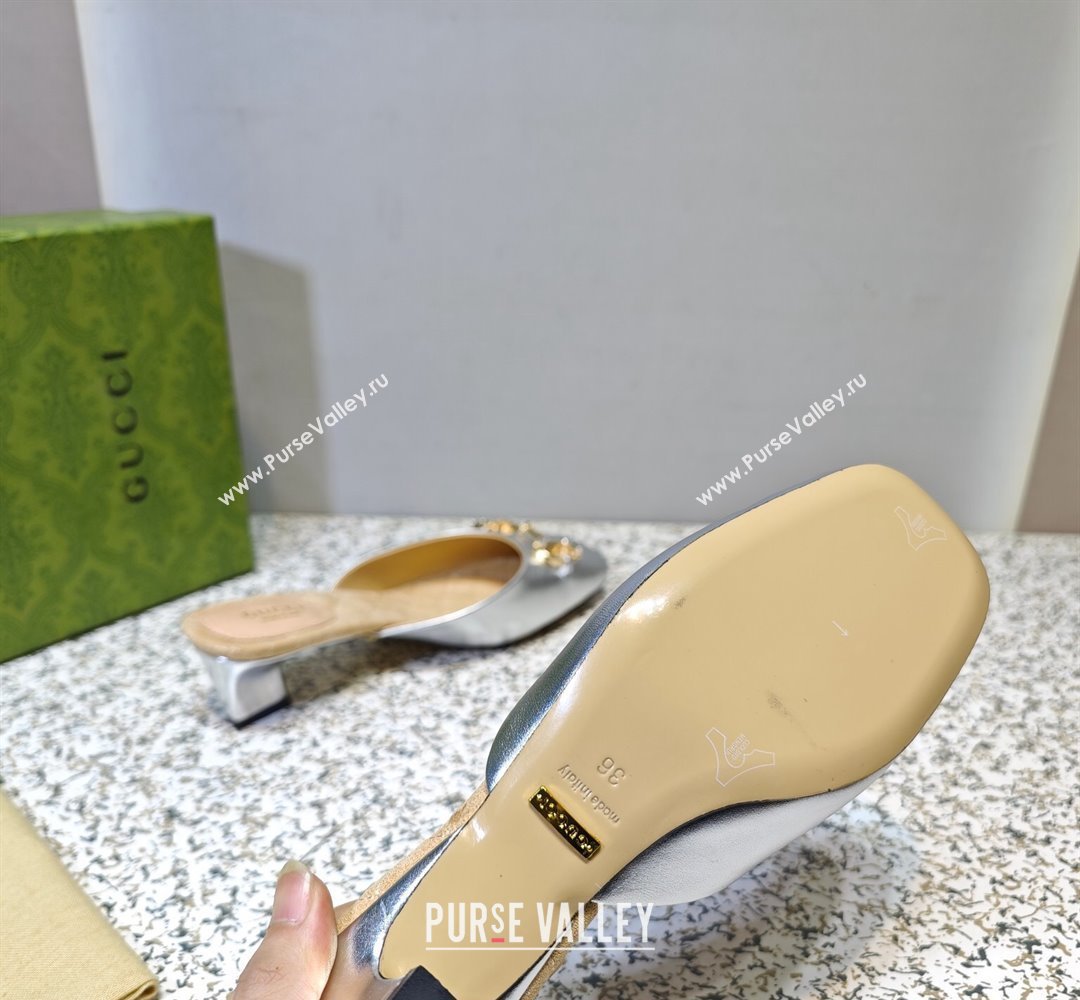 Gucci Heel 4.5cm Horebit with crystals Mules 757748/759778 Silver 2023 (hongyang-23100609)