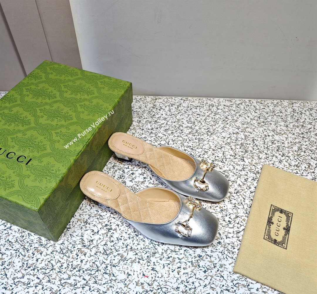 Gucci Heel 4.5cm Horebit with crystals Mules 757748/759778 Silver 2023 (hongyang-23100609)