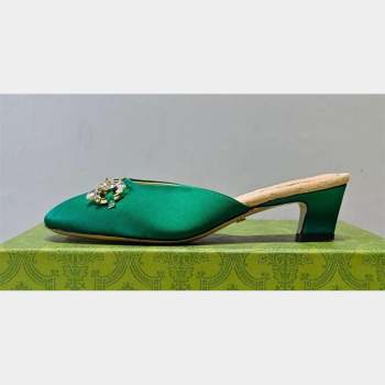 Gucci Heel 4.5cm Horebit with crystals Mules 757748/759778 Satin Green 2023 (hongyang-23100611)