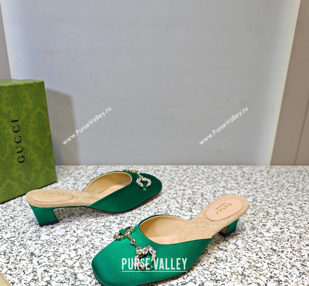 Gucci Heel 4.5cm Horebit with crystals Mules 757748/759778 Satin Green 2023 (hongyang-23100611)