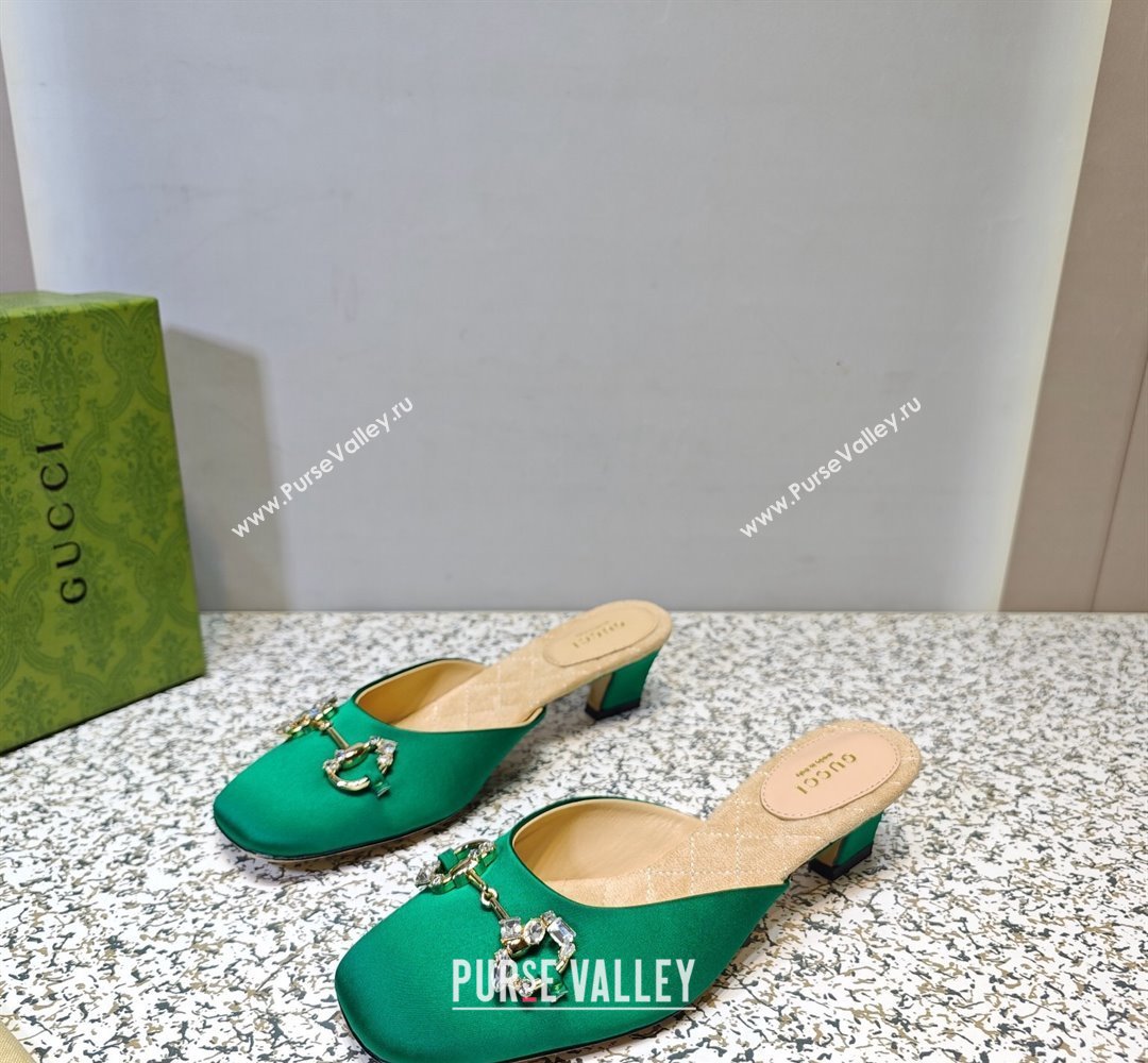 Gucci Heel 4.5cm Horebit with crystals Mules 757748/759778 Satin Green 2023 (hongyang-23100611)