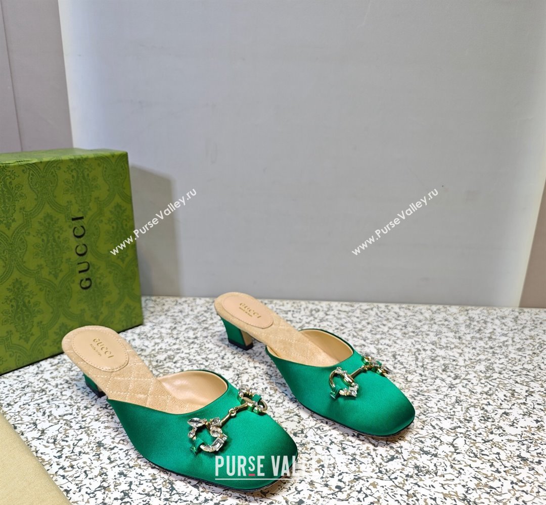 Gucci Heel 4.5cm Horebit with crystals Mules 757748/759778 Satin Green 2023 (hongyang-23100611)