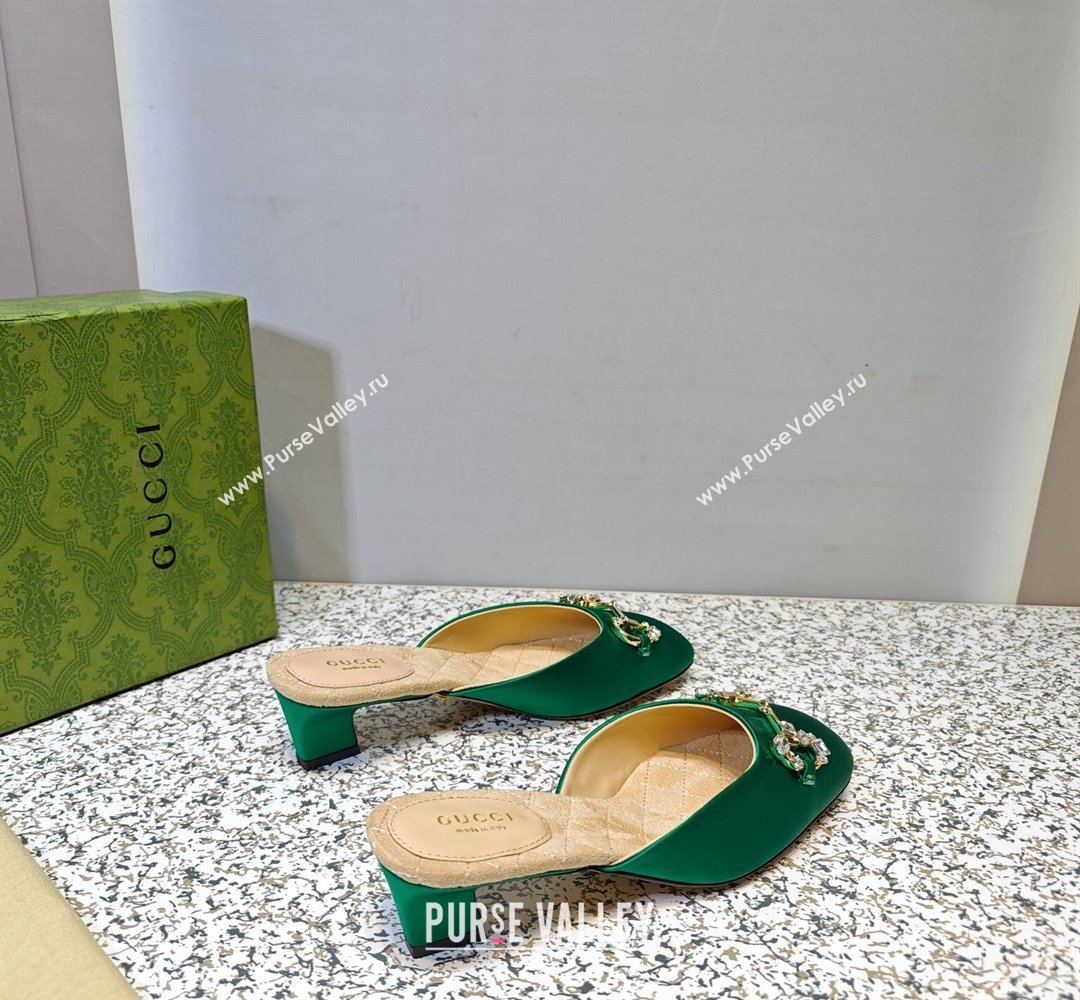 Gucci Heel 4.5cm Horebit with crystals Mules 757748/759778 Satin Green 2023 (hongyang-23100611)