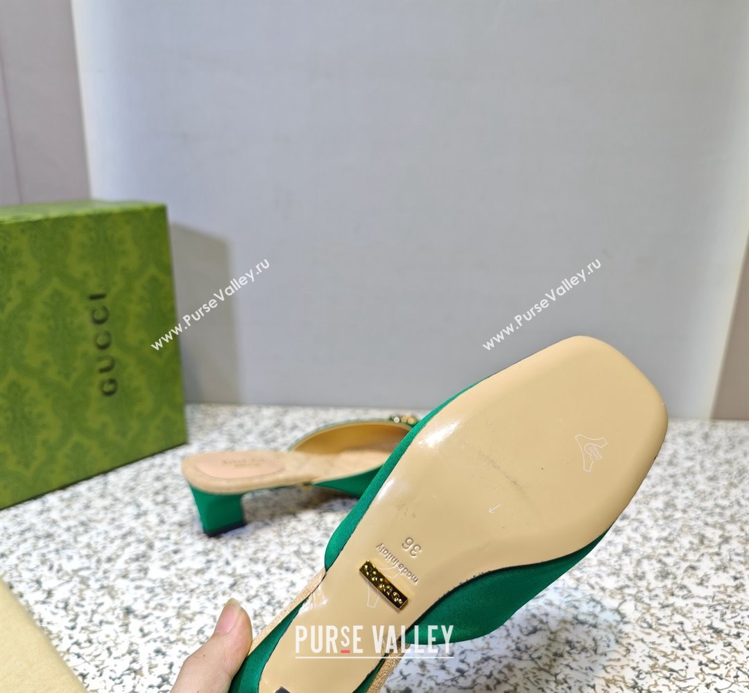 Gucci Heel 4.5cm Horebit with crystals Mules 757748/759778 Satin Green 2023 (hongyang-23100611)
