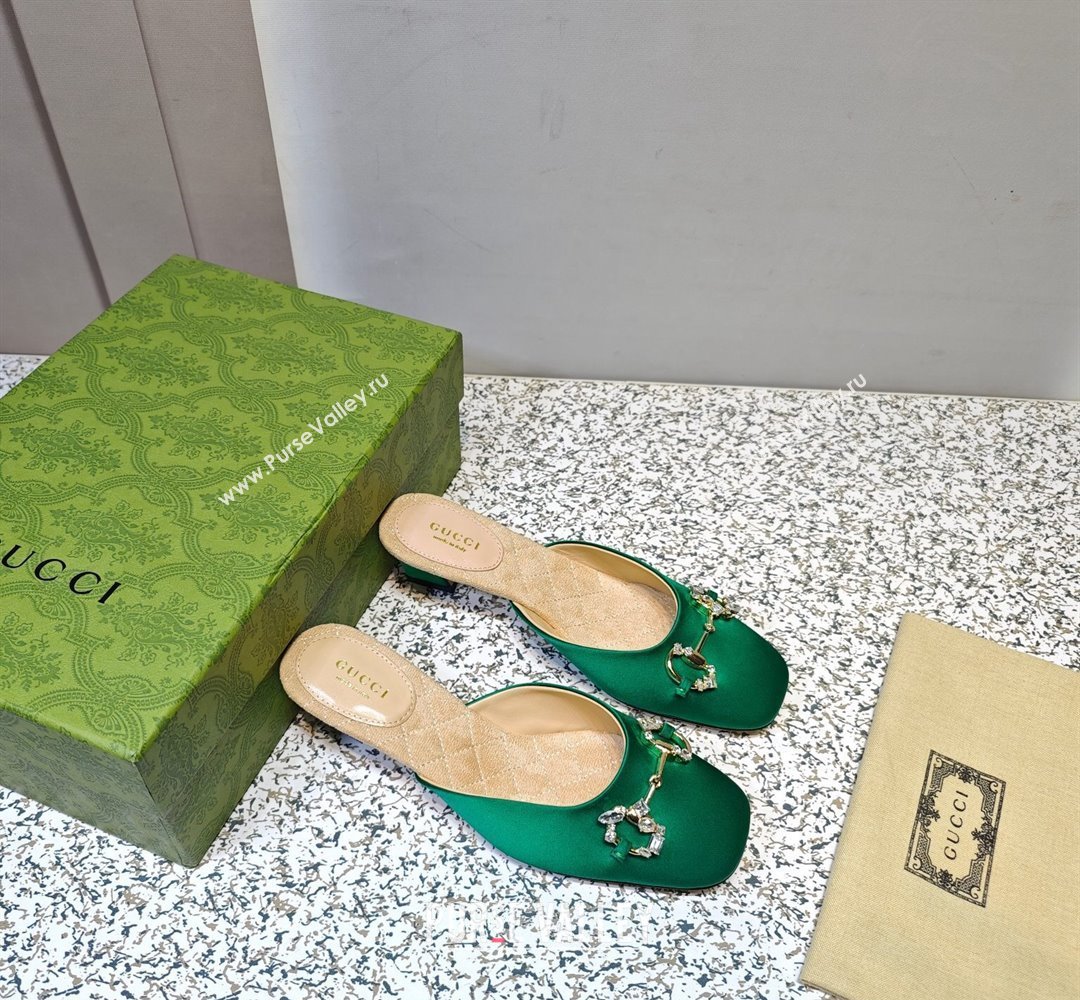 Gucci Heel 4.5cm Horebit with crystals Mules 757748/759778 Satin Green 2023 (hongyang-23100611)