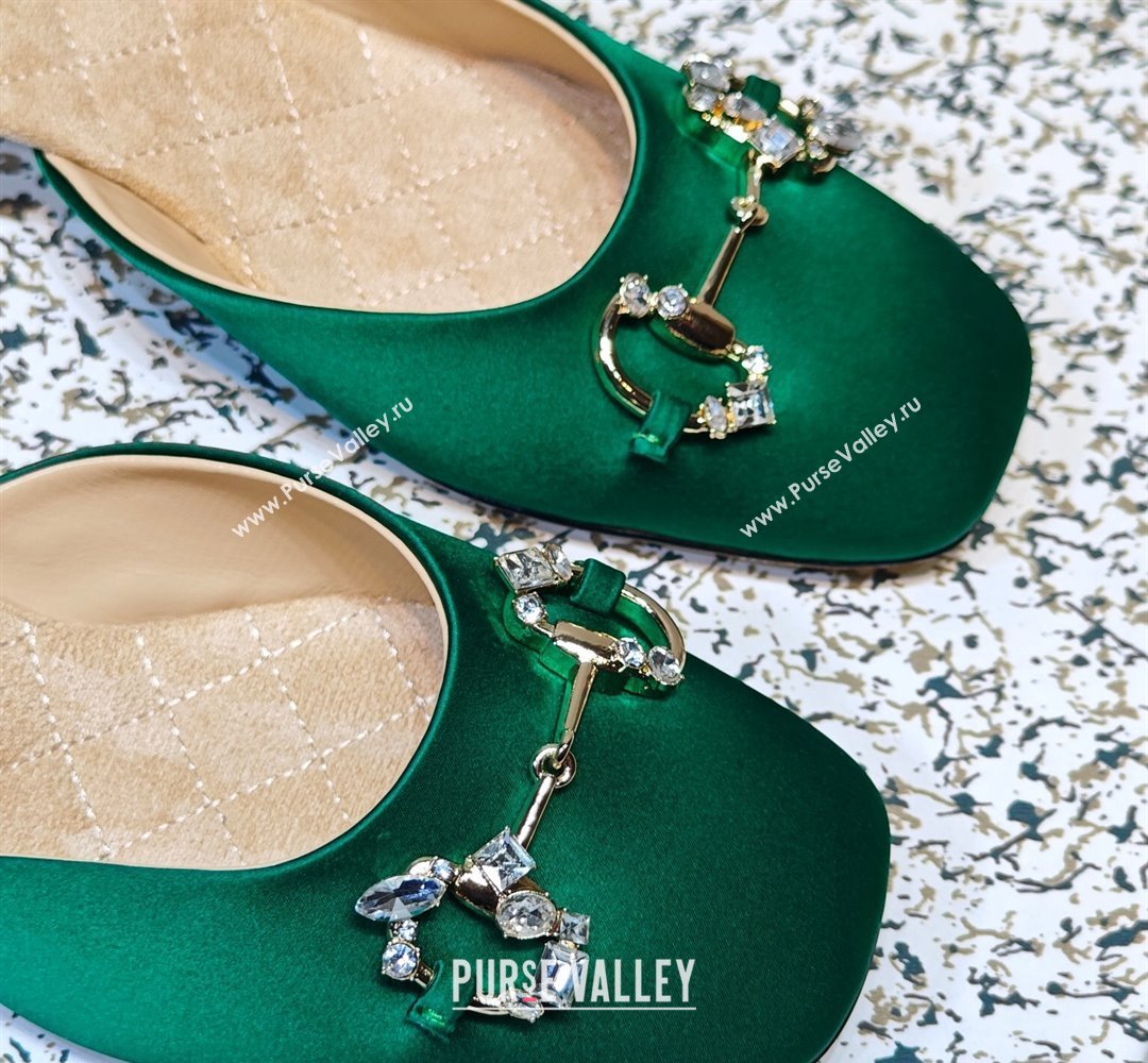 Gucci Heel 4.5cm Horebit with crystals Mules 757748/759778 Satin Green 2023 (hongyang-23100611)