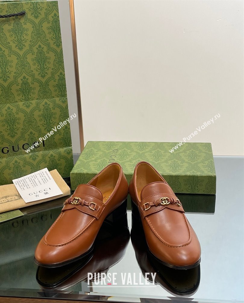 Gucci Heel 3cm loafers with Interlocking G ‎738468 Brown 2023 (modeng-23100601)