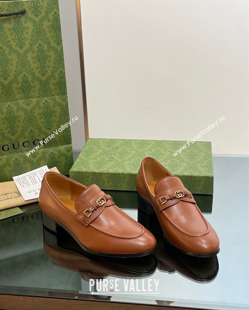 Gucci Heel 3cm loafers with Interlocking G ‎738468 Brown 2023 (modeng-23100601)