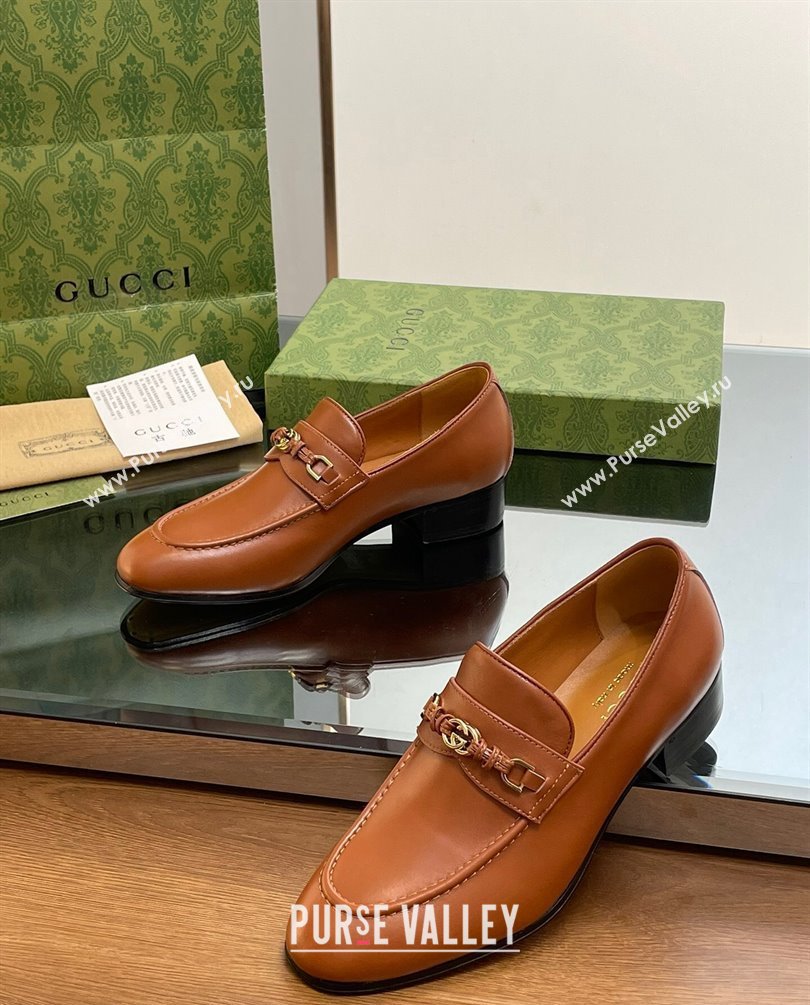 Gucci Heel 3cm loafers with Interlocking G ‎738468 Brown 2023 (modeng-23100601)