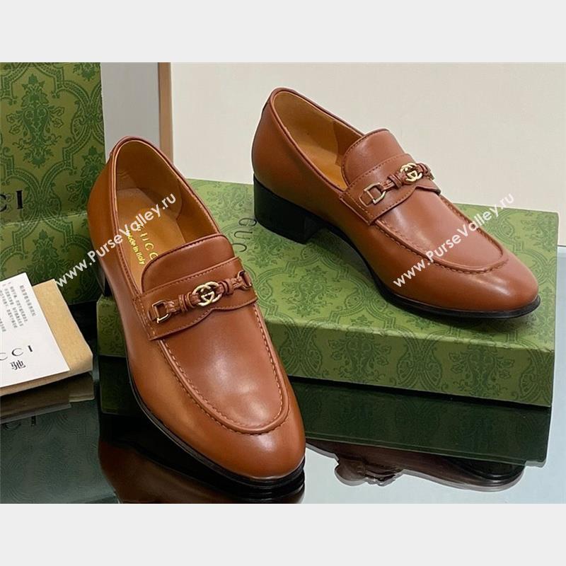 Gucci Heel 3cm loafers with Interlocking G ‎738468 Brown 2023 (modeng-23100601)