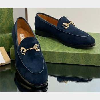Gucci Horsebit with crystals Jordaan loafers 759918 Suede Dark Blue 2023 (modeng-23100605)