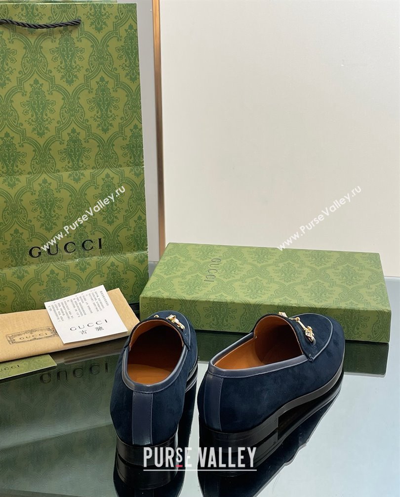 Gucci Horsebit with crystals Jordaan loafers 759918 Suede Dark Blue 2023 (modeng-23100605)