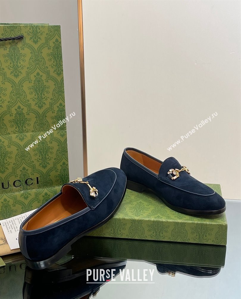 Gucci Horsebit with crystals Jordaan loafers 759918 Suede Dark Blue 2023 (modeng-23100605)