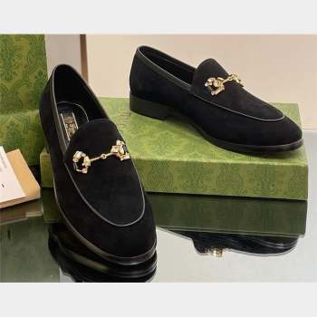 Gucci Horsebit with crystals Jordaan loafers 759918 Suede Black 2023 (modeng-23100604)