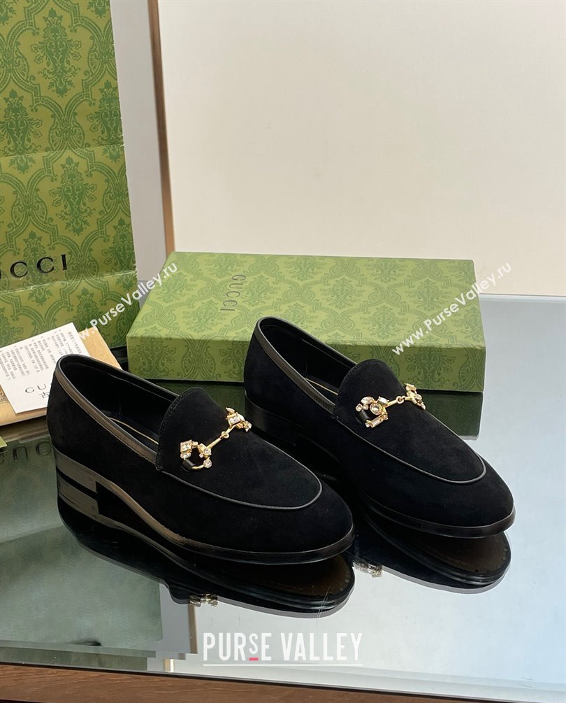 Gucci Horsebit with crystals Jordaan loafers 759918 Suede Black 2023 (modeng-23100604)