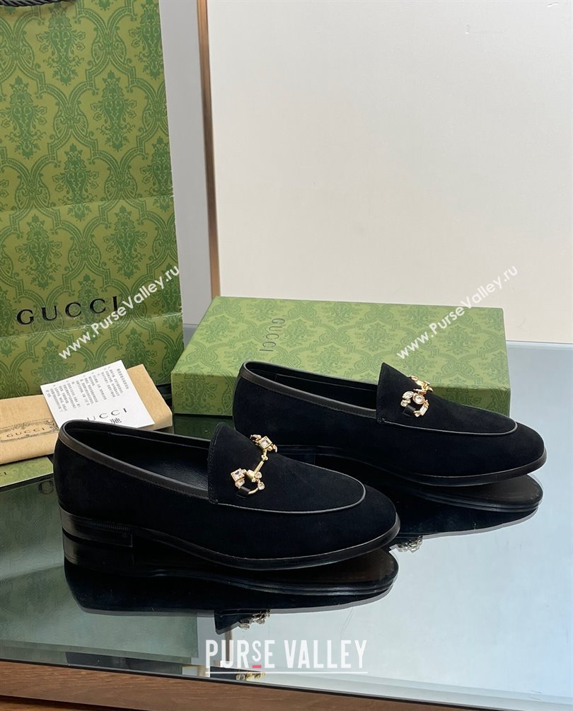 Gucci Horsebit with crystals Jordaan loafers 759918 Suede Black 2023 (modeng-23100604)