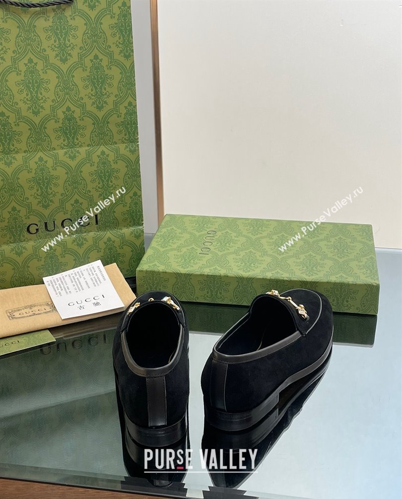 Gucci Horsebit with crystals Jordaan loafers 759918 Suede Black 2023 (modeng-23100604)